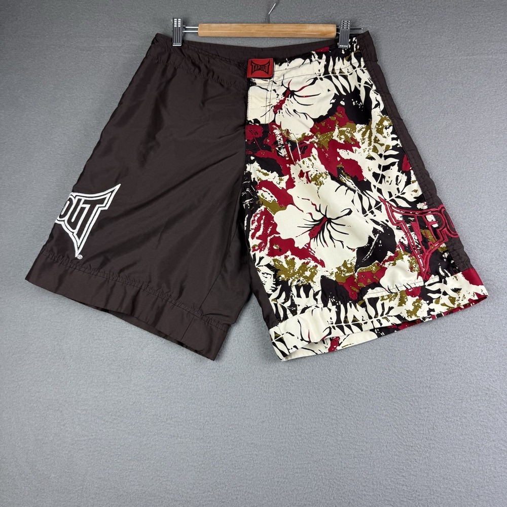 TapouT Men's Fight Board Shorts Size 30‎ Brown Red White Logo MMA UFC Training